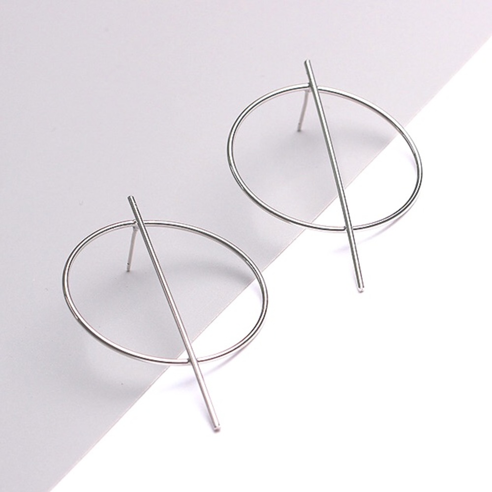 ⚜️[𝟯/$𝟭𝟴]⚜️Big Silver Round Bar Earrings NEW - Picture 4 of 11